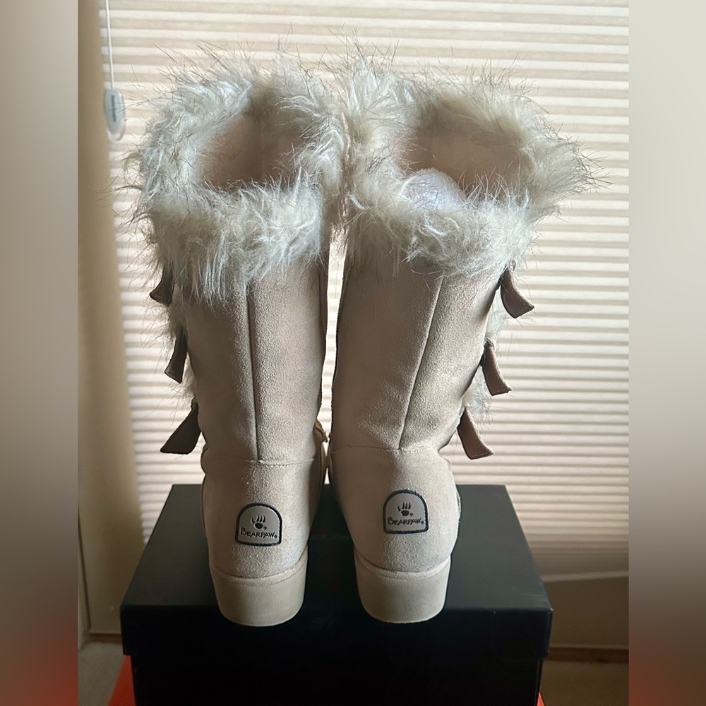 BearPaw Cream Fur-Trimmed Winter Boots - Picture 7 of 11